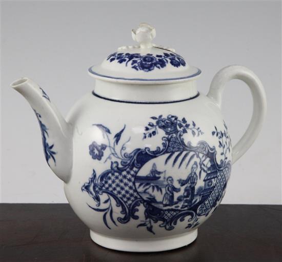 A Worcester Mother and Child pattern globular teapot and cover, c.1765, 17cm across